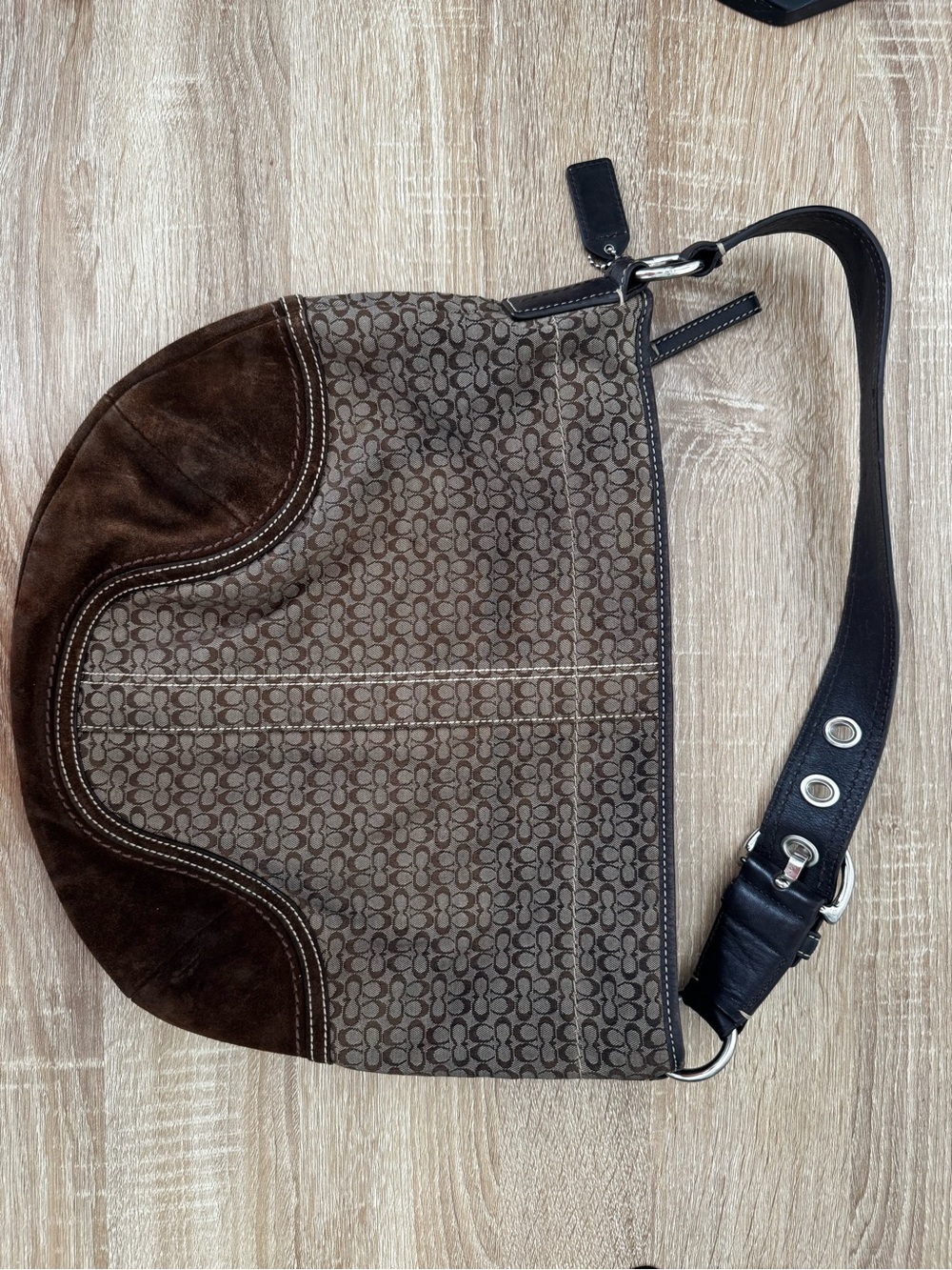 Vintage Coach Brown and Black Signature Canvas Hobo Bag